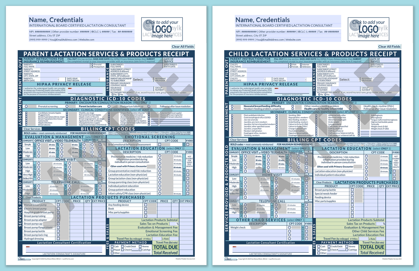 LactForms Superbills Package V8.0 MobileFillable HeaderLogo Blue-Redacted sample-Before editing header