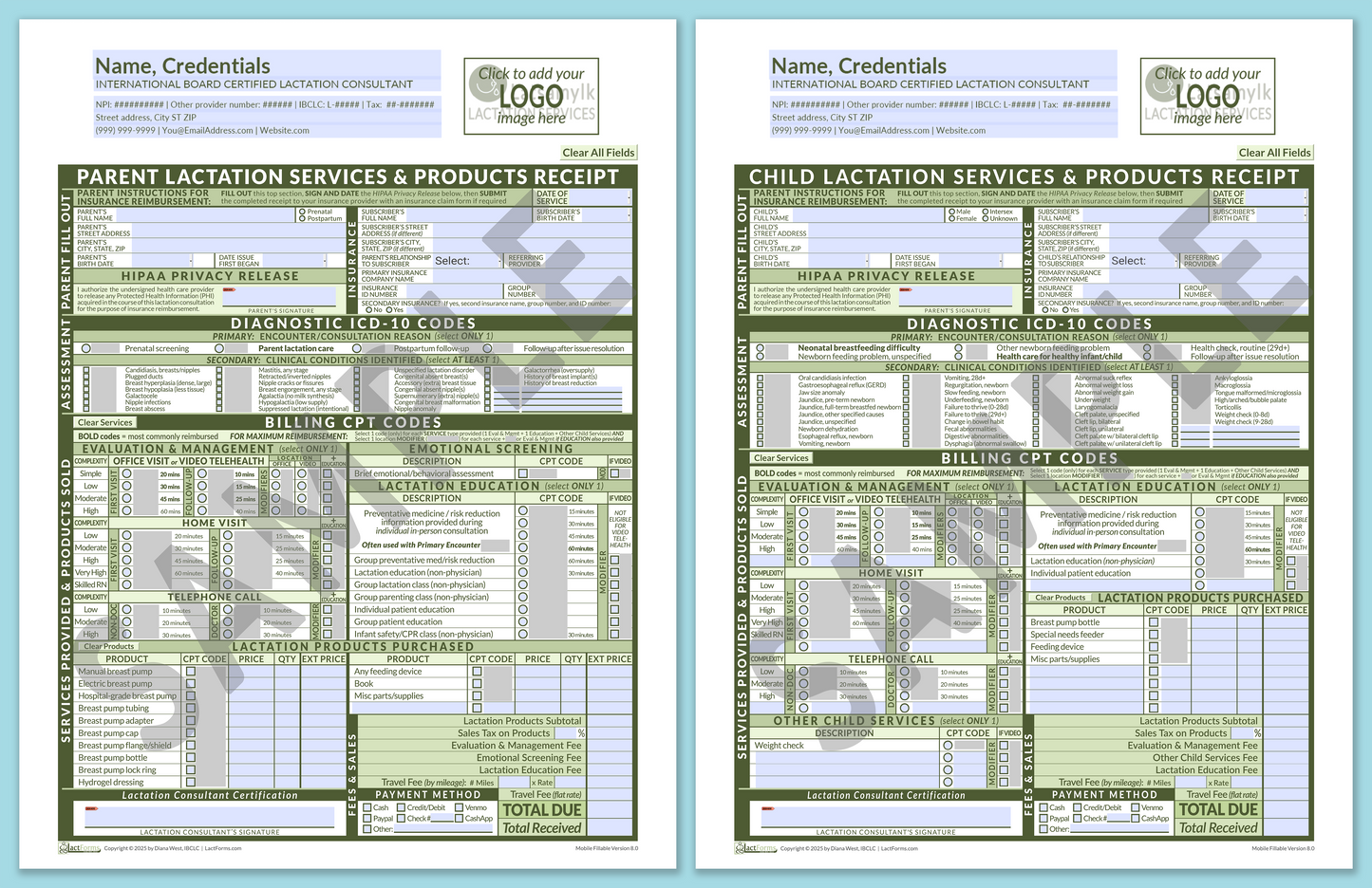 LactForms Superbills Package V8.0 MobileFillable HeaderLogo Green-Redacted sample-Before editing header
