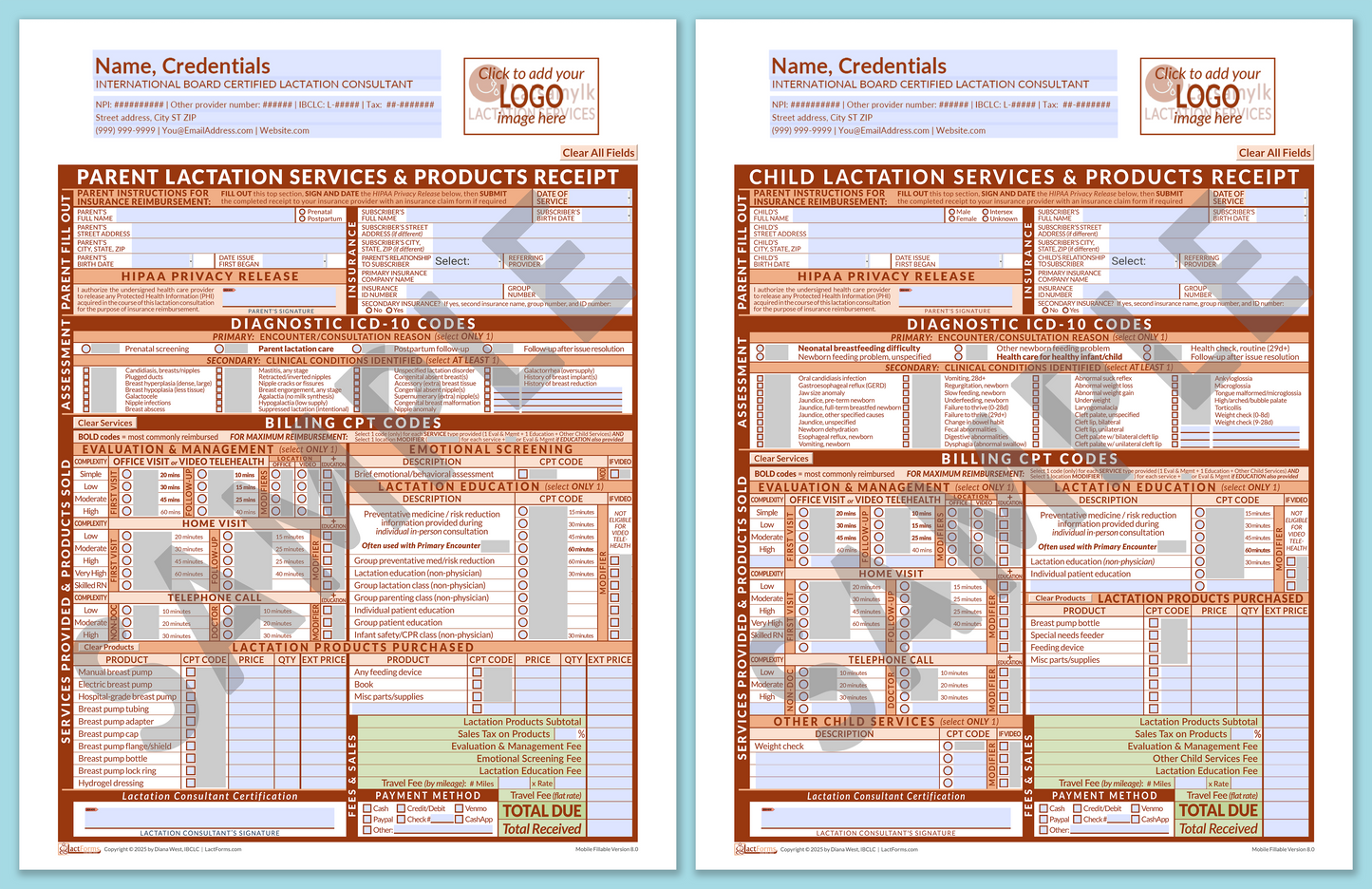 LactForms Superbills Package V8.0 MobileFillable HeaderLogo Orange-Redacted sample-Before editing header