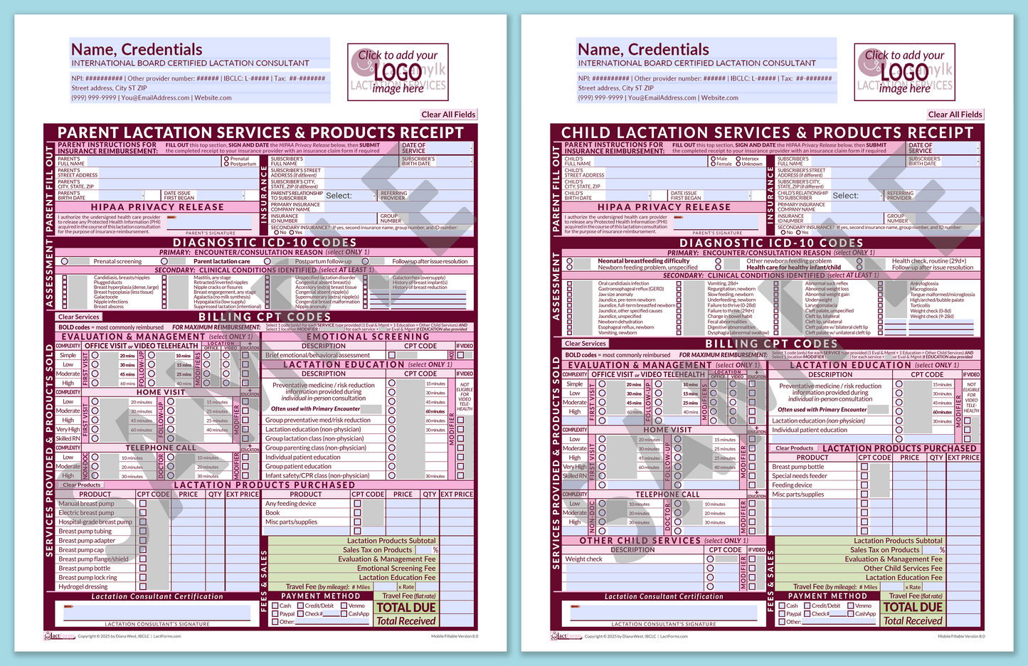 LactForms Superbills Package V8.0 MobileFillable HeaderLogo Pink-Redacted sample-Before editing header