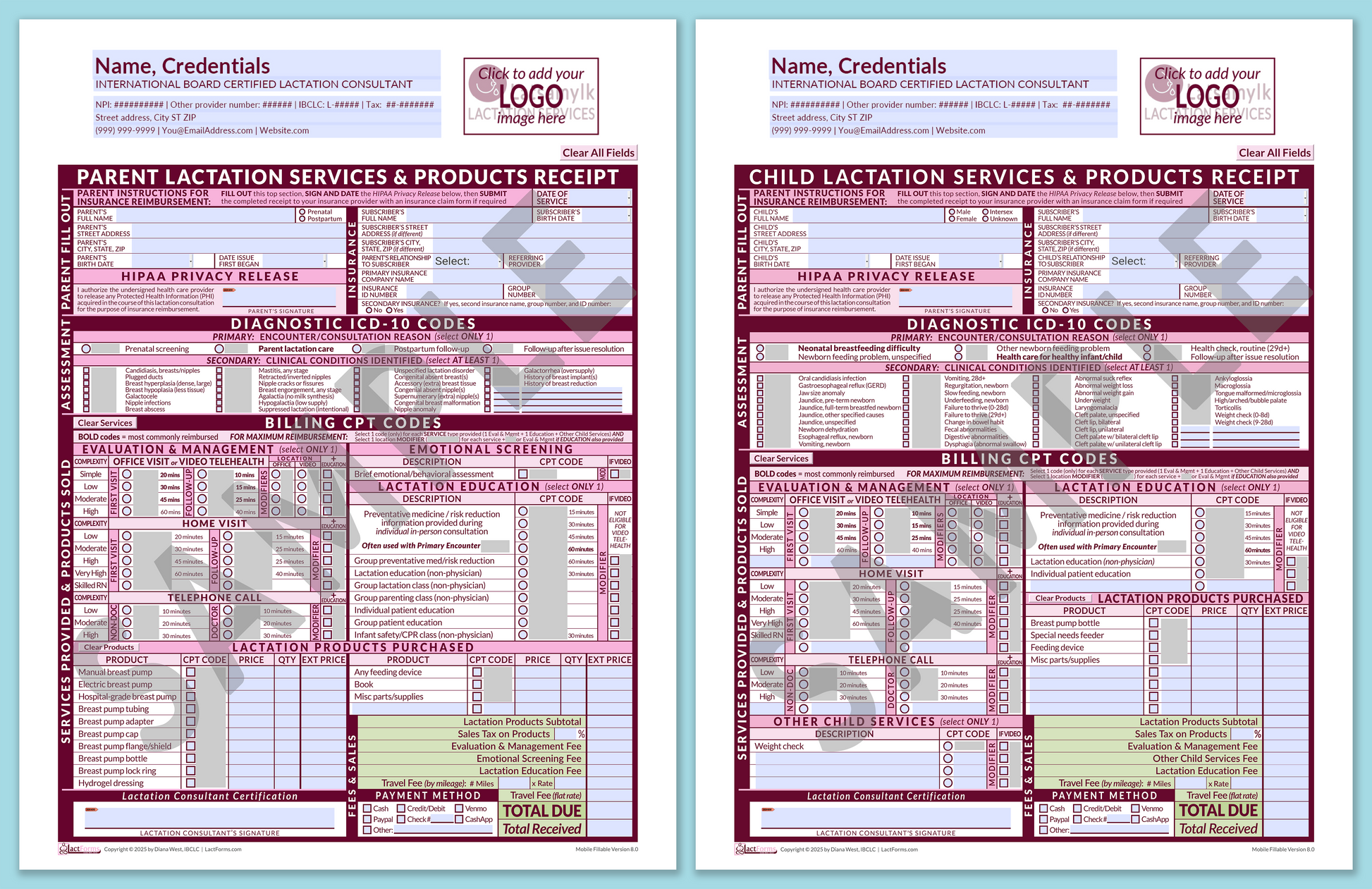 LactForms Superbills Package V8.0 MobileFillable HeaderLogo Pink-Redacted sample-Before editing header