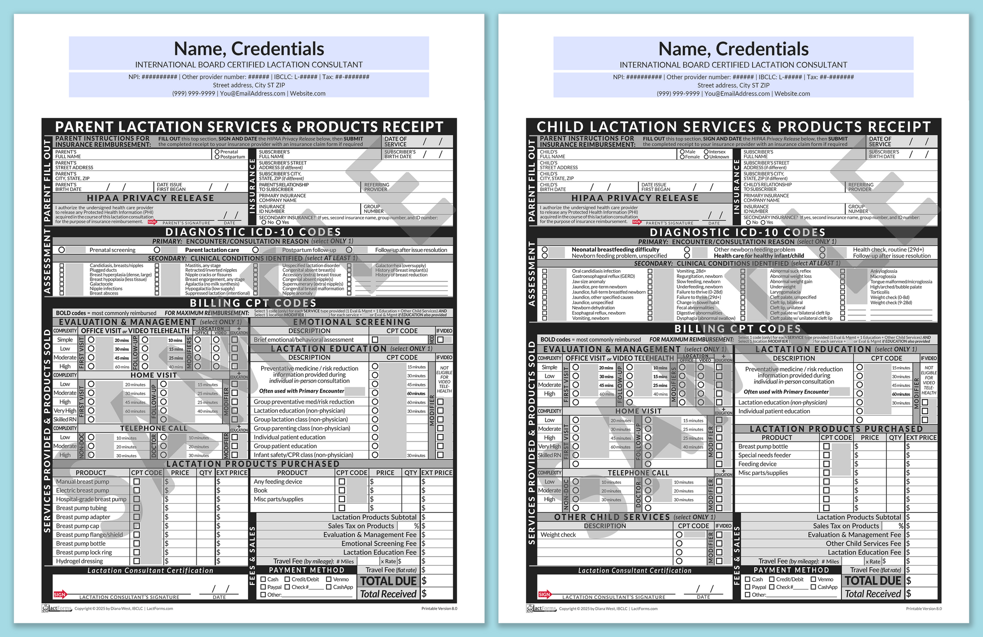 LactForms Superbills Package V8.0 OfficePrintable HeaderCenter Grey-Redacted sample-Before editing header