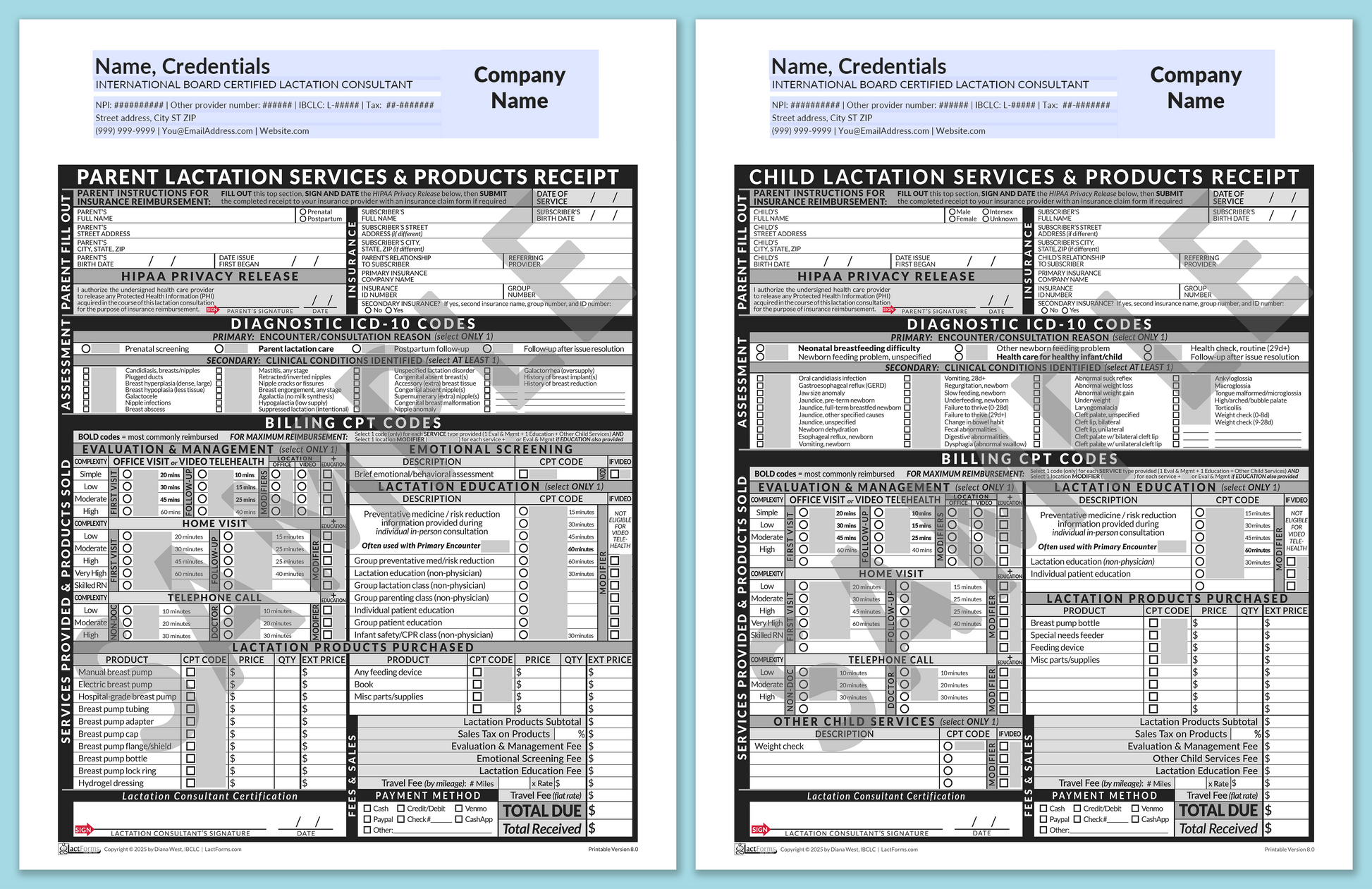 LactForms Superbills Package V8.0 OfficePrintable HeaderCompany Grey-Redacted sample-Before editing header