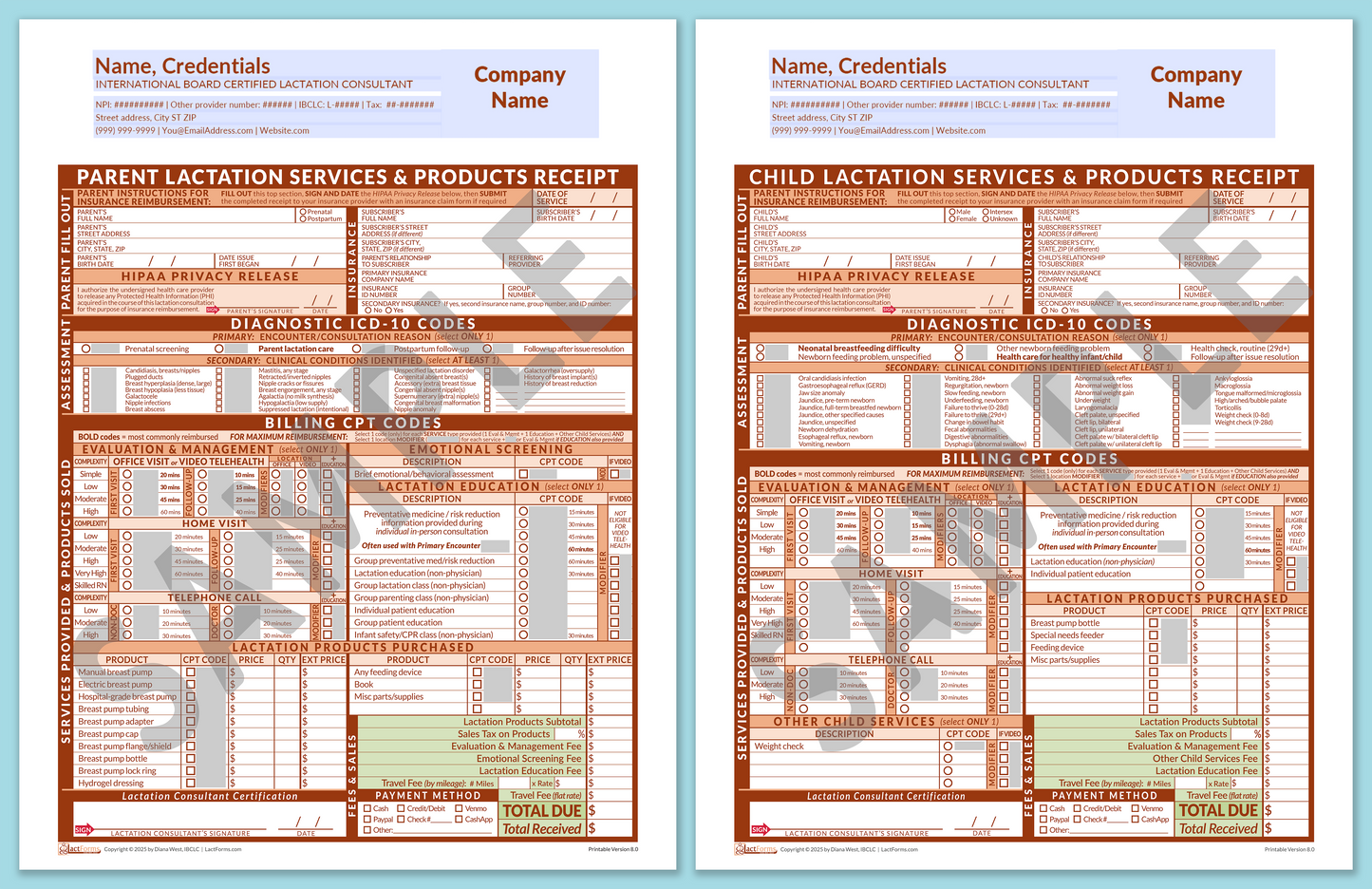 LactForms Superbills Package V8.0 OfficePrintable HeaderCompany Orange-Redacted sample-Before editing header