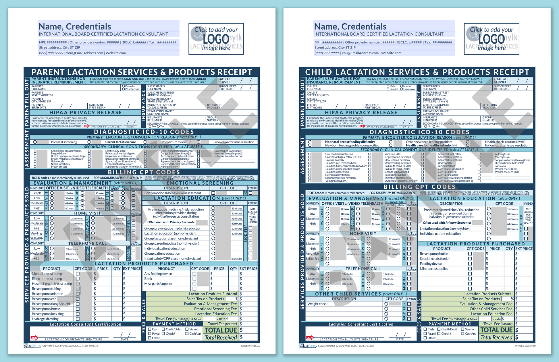 LactForms Superbills Package V8.0 OfficePrintable HeaderLogo Blue-Redacted sample-Before editing header