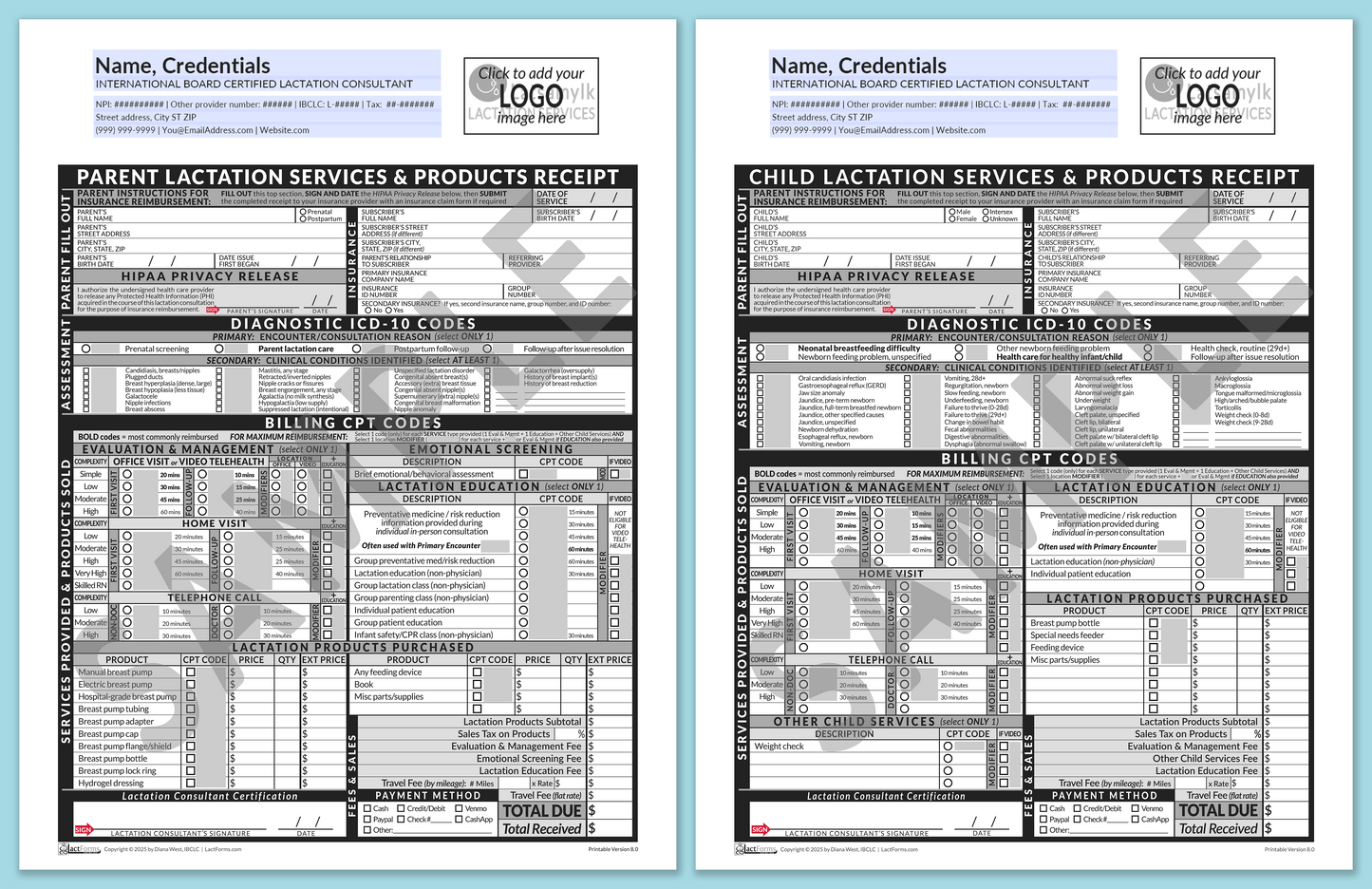 LactForms Superbills Package V8.0 OfficePrintable HeaderLogo Grey-Redacted sample-Before editing header