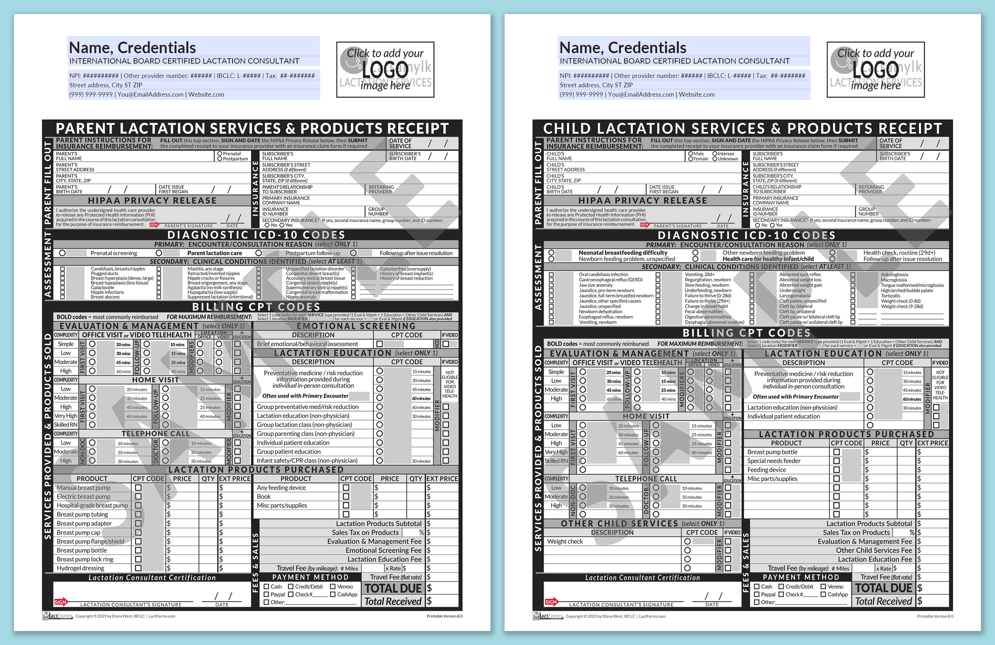 LactForms Superbills Package V8.0 OfficePrintable HeaderLogo Grey-Redacted sample-Before editing header