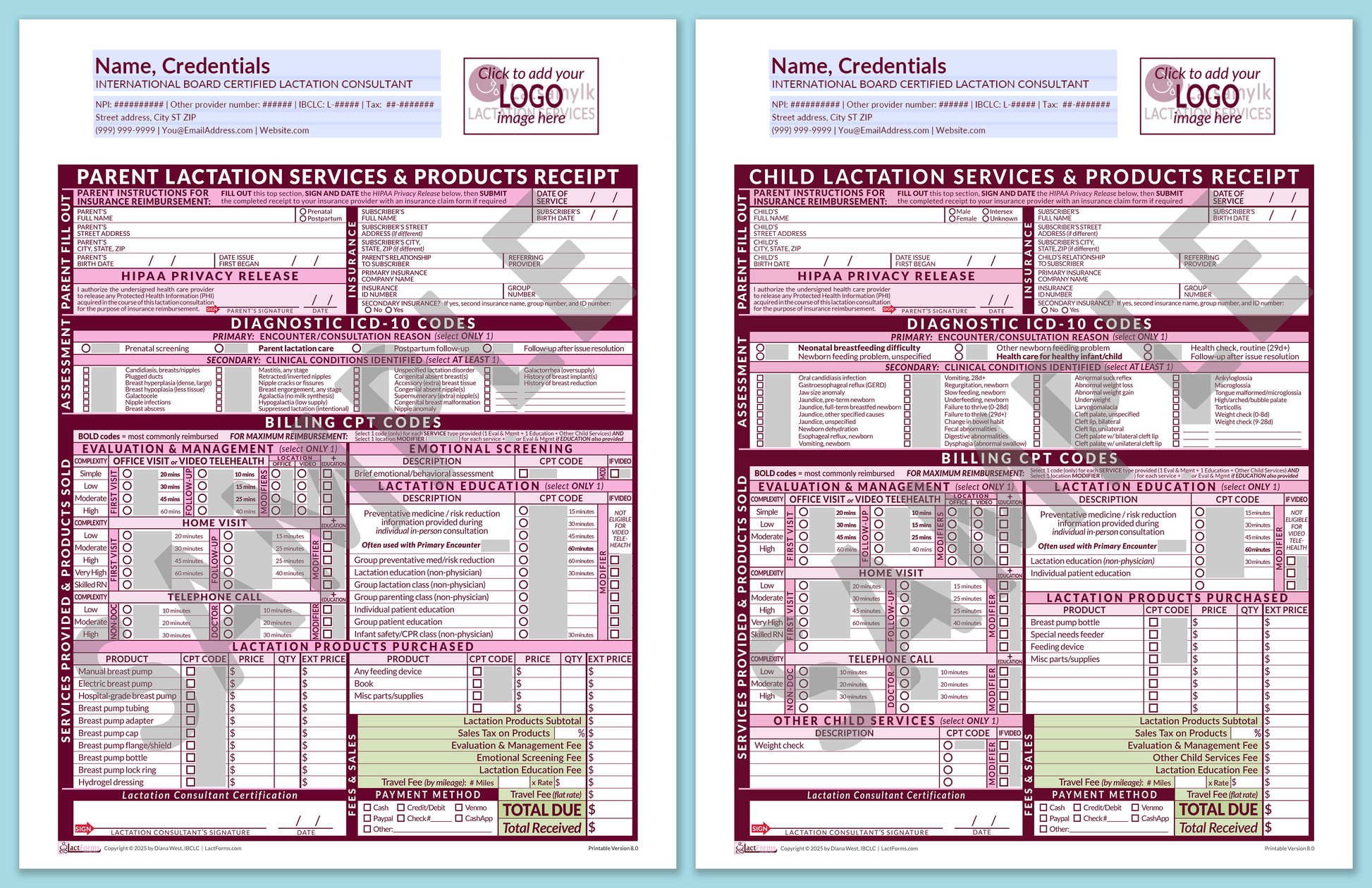 LactForms Superbills Package V8.0 OfficePrintable HeaderLogo Pink-Redacted sample-Before editing header