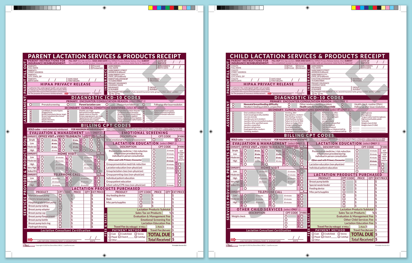 LactForms Superbills Package V8.0 ProPrintable HeaderNone Pink-Redacted sample