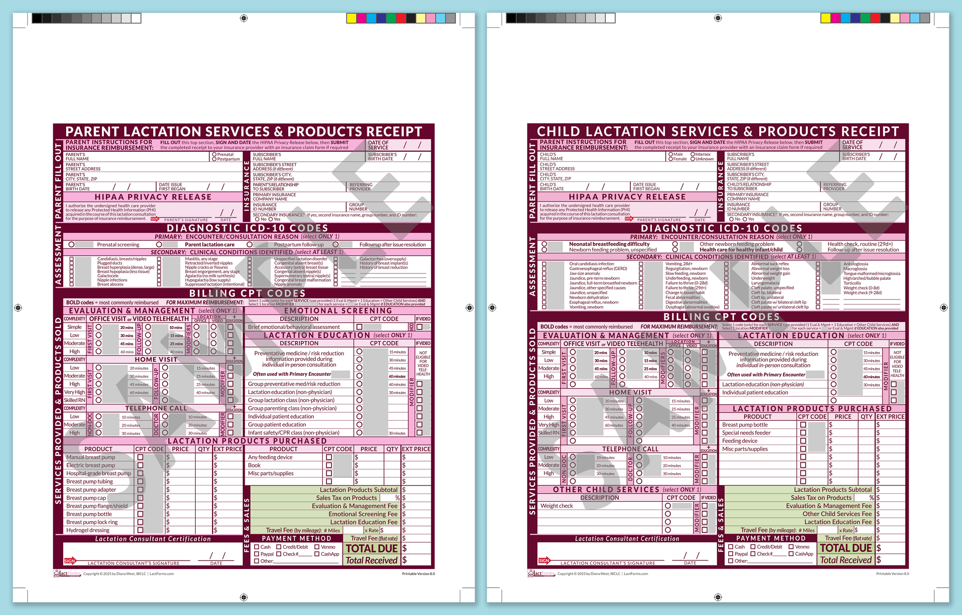 LactForms Superbills Package V8.0 ProPrintable HeaderNone Pink-Redacted sample