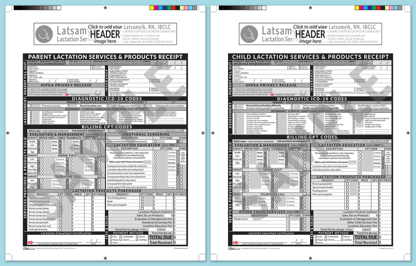 LactForms Superbills Package V8.0 ProPrintable HeaderBox Grey-Redacted sample-Before editing header