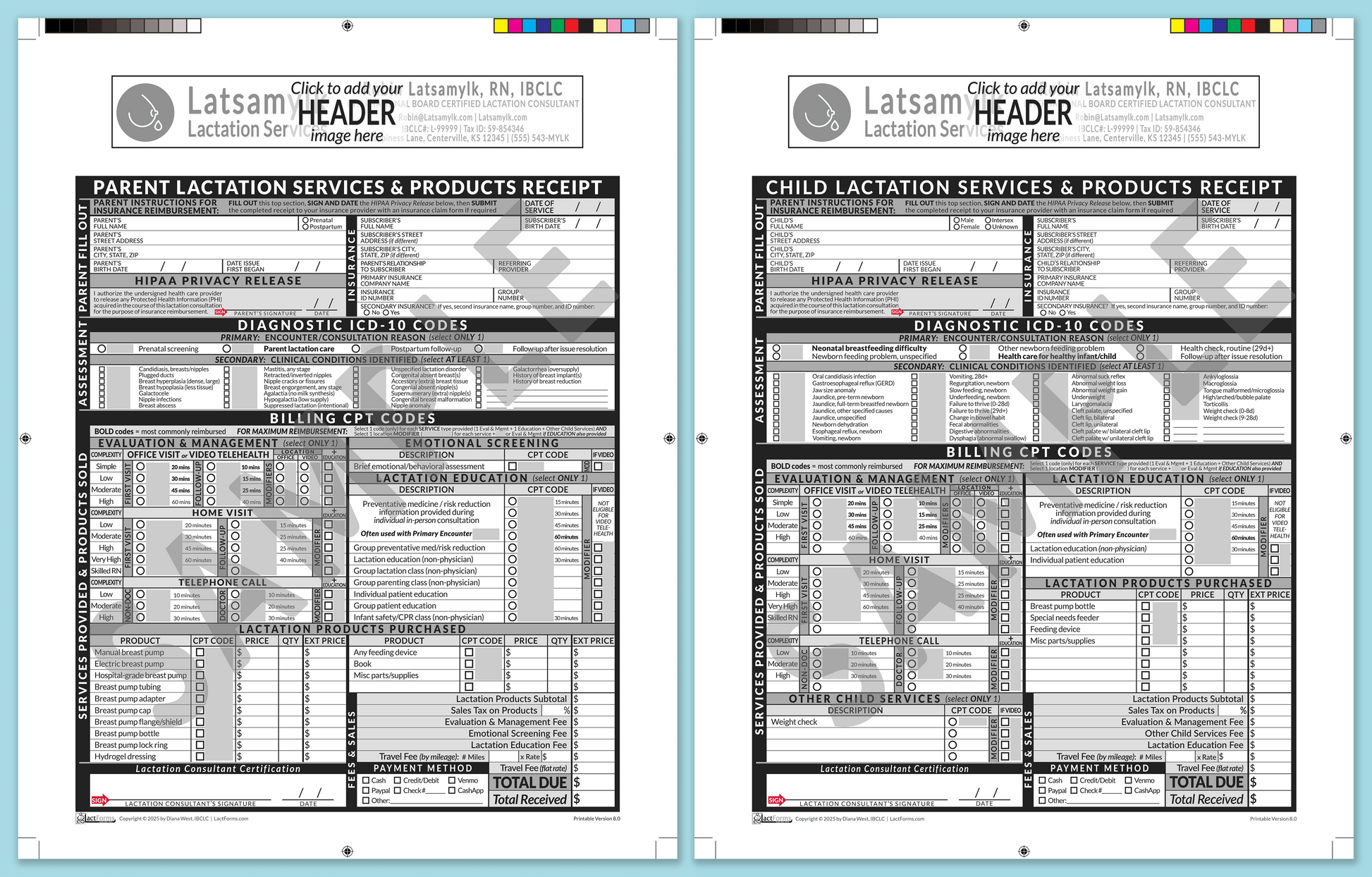 LactForms Superbills Package V8.0 ProPrintable HeaderBox Grey-Redacted sample-Before editing header