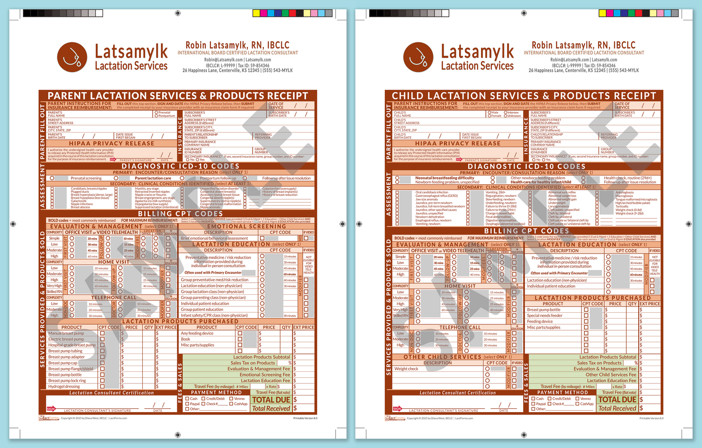 LactForms Superbills Package V8.0 ProPrintable HeaderBox Orange-Redacted sample-After editing header