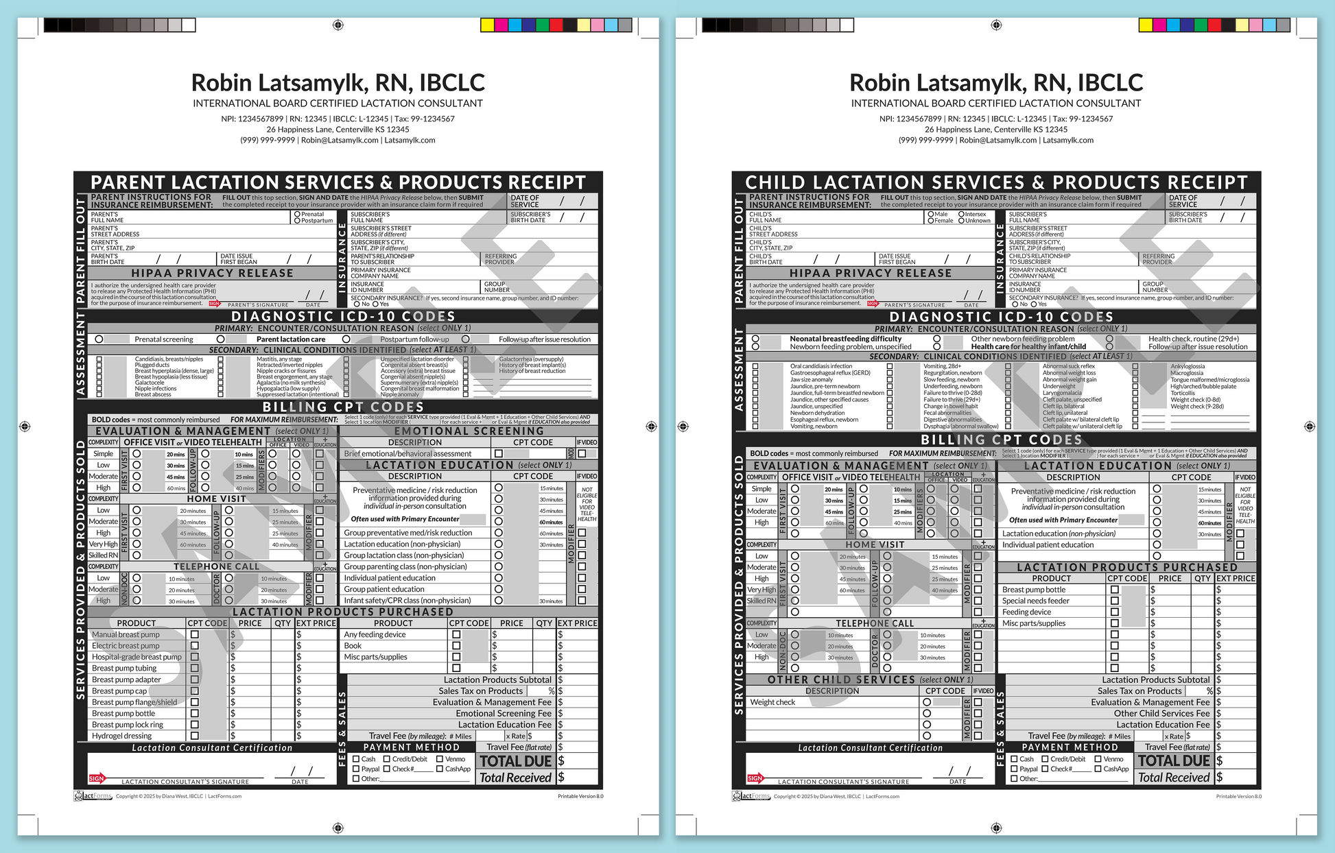 LactForms Superbills Package V8.0 ProPrintable HeaderCenter Grey-Redacted sample-After editing header