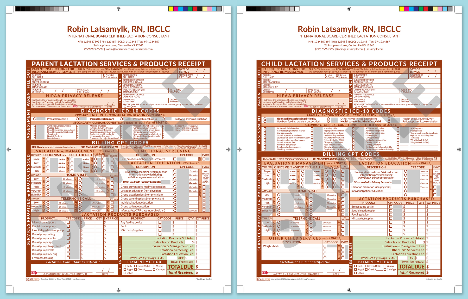 LactForms Superbills Package V8.0 ProPrintable HeaderCenter Orange-Redacted sample-After editing header