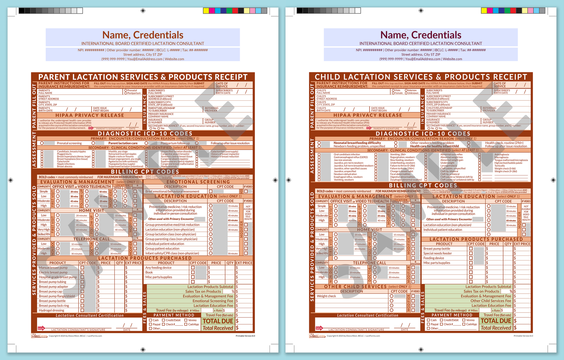 LactForms Superbills Package V8.0 ProPrintable HeaderCenter Orange-Redacted sample-Before editing header