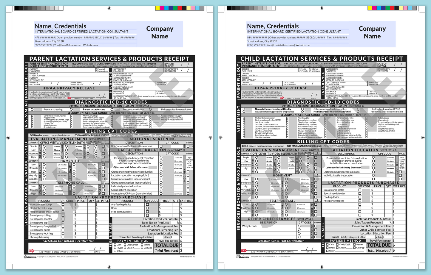 LactForms Superbills Package V8.0 ProPrintable HeaderCompany Grey-Redacted sample-Before editing header