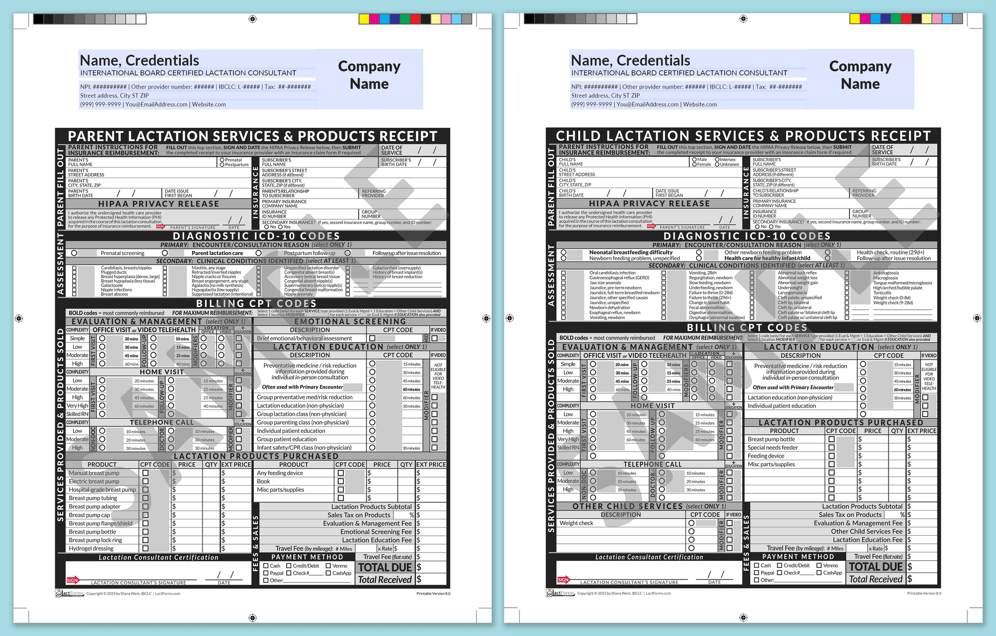 LactForms Superbills Package V8.0 ProPrintable HeaderCompany Grey-Redacted sample-Before editing header