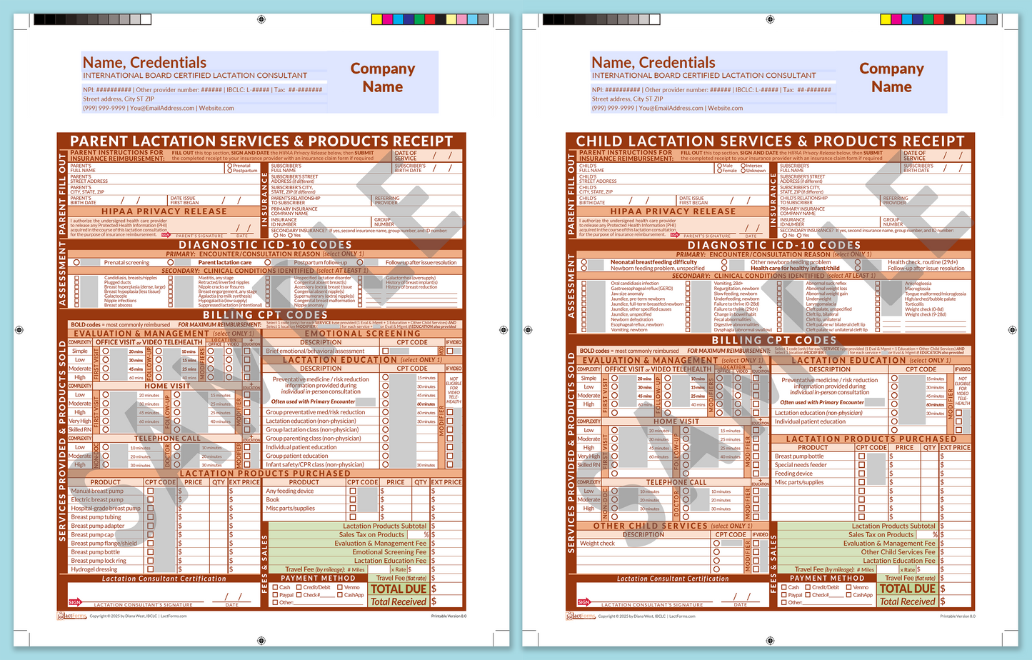 LactForms Superbills Package V8.0 ProPrintable HeaderCompany Orange-Redacted sample-Before editing header