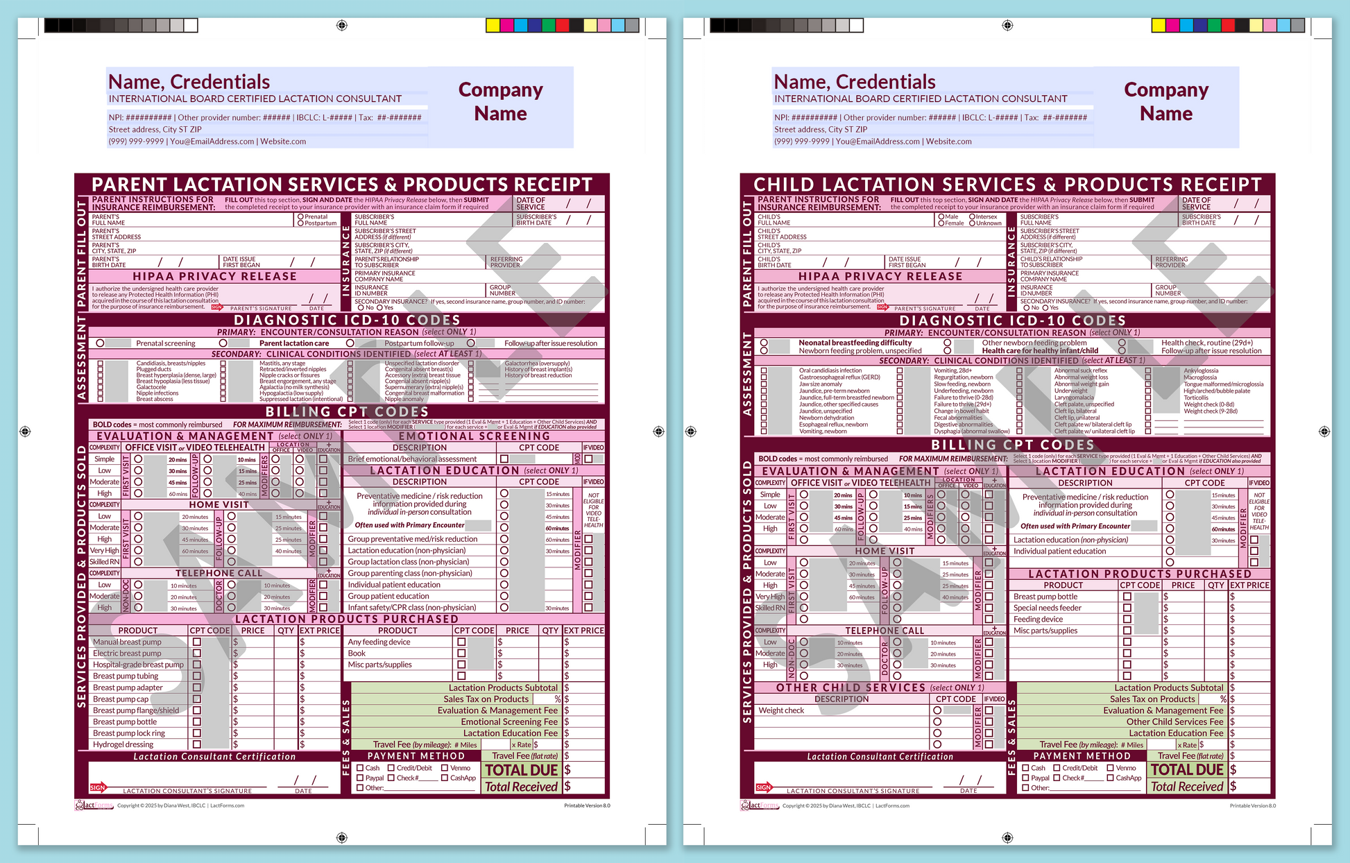 LactForms Superbills Package V8.0 ProPrintable HeaderCompany Pink-Redacted sample-Before editing header