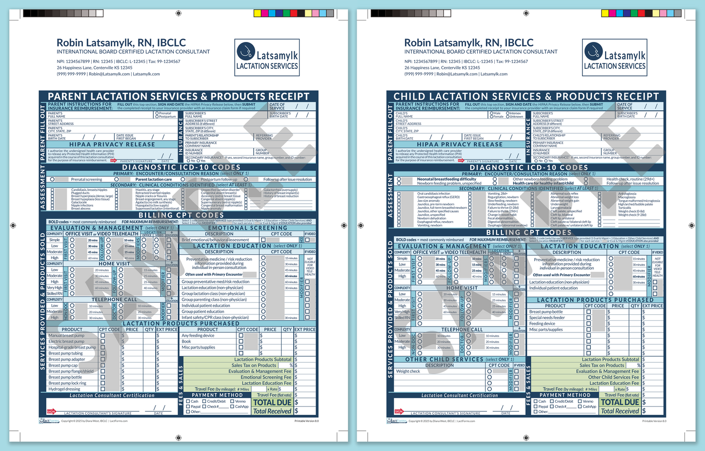 LactForms Superbills Package V8.0 ProPrintable HeaderLogo Blue-Redacted sample-After editing header