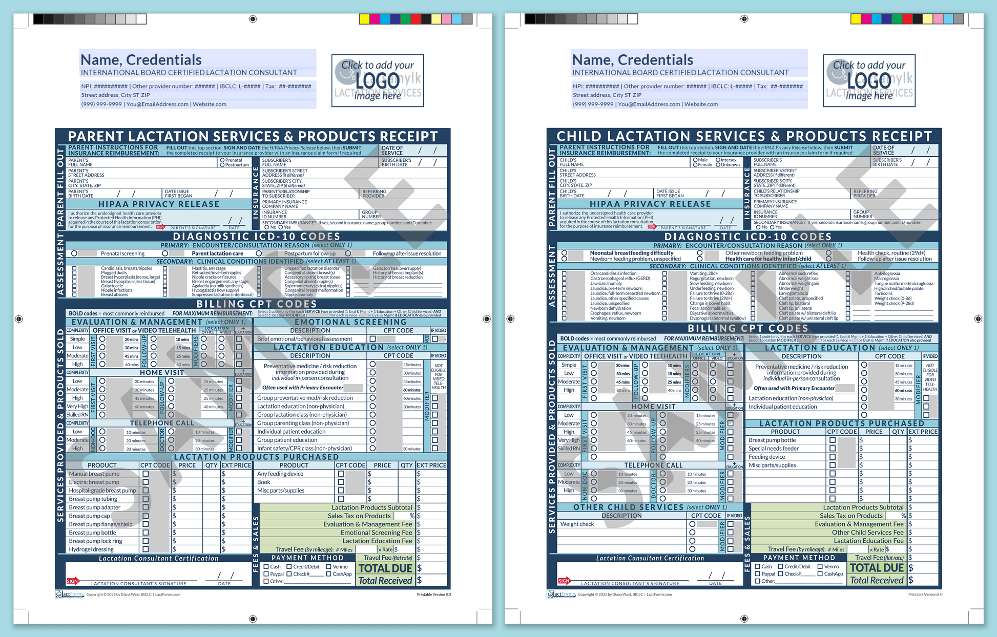 LactForms Superbills Package V8.0 ProPrintable HeaderLogo Blue-Redacted sample-Before editing header