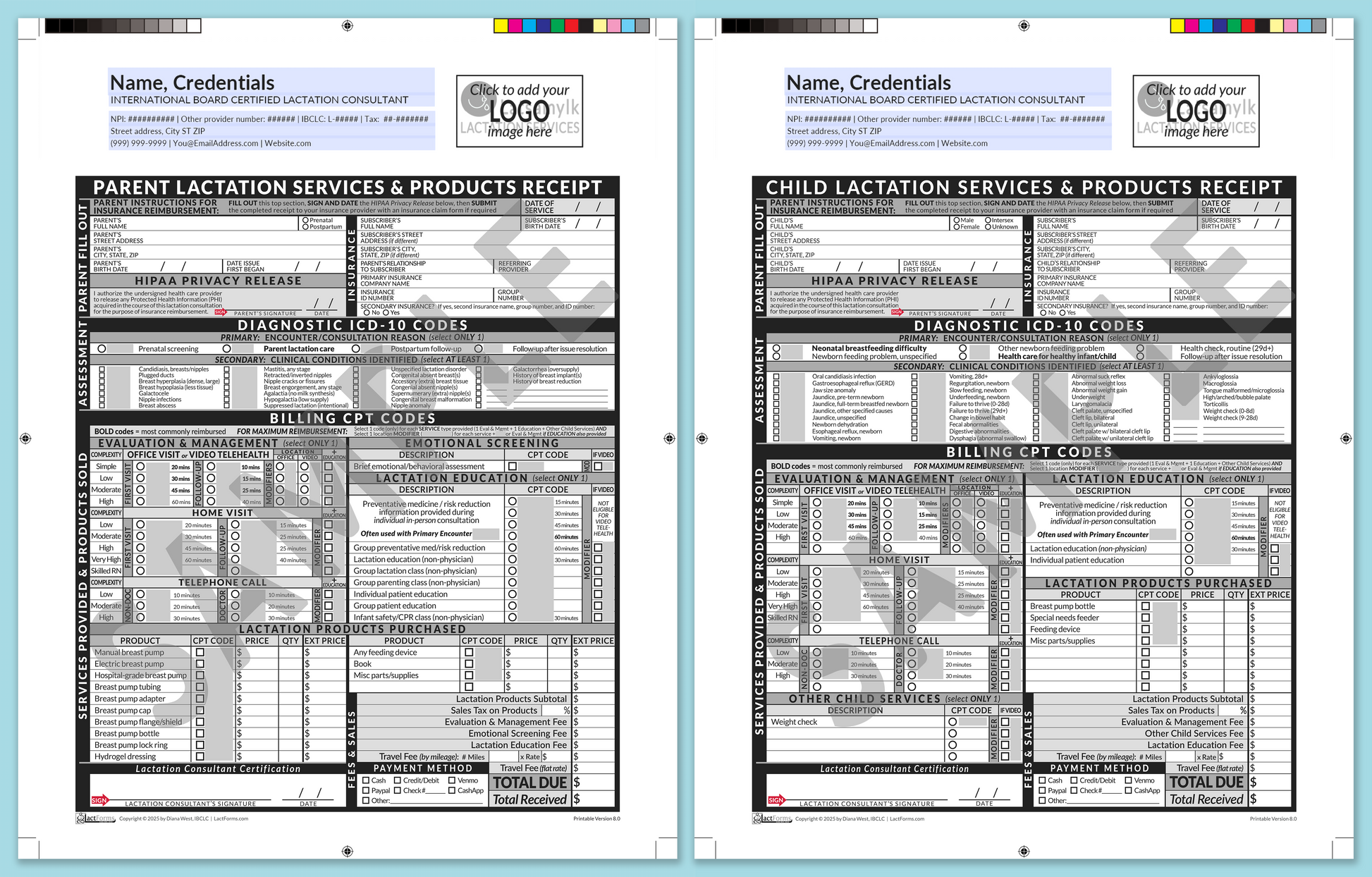 LactForms Superbills Package V8.0 ProPrintable HeaderLogo Grey-Redacted sample-Before editing header