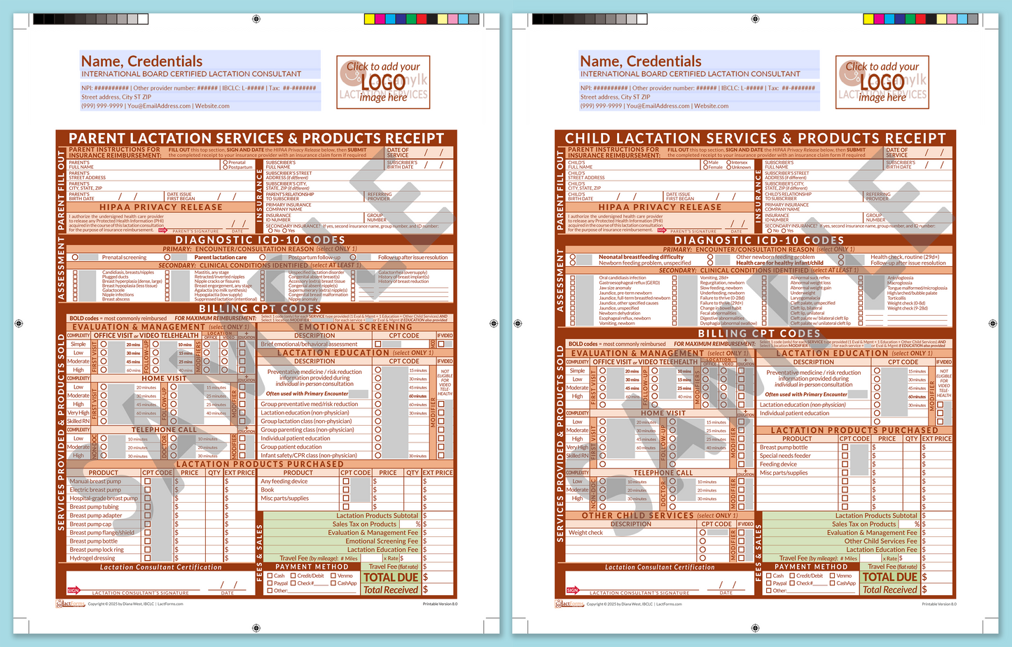 LactForms Superbills Package V8.0 ProPrintable HeaderLogo Orange-Redacted sample-Before editing header