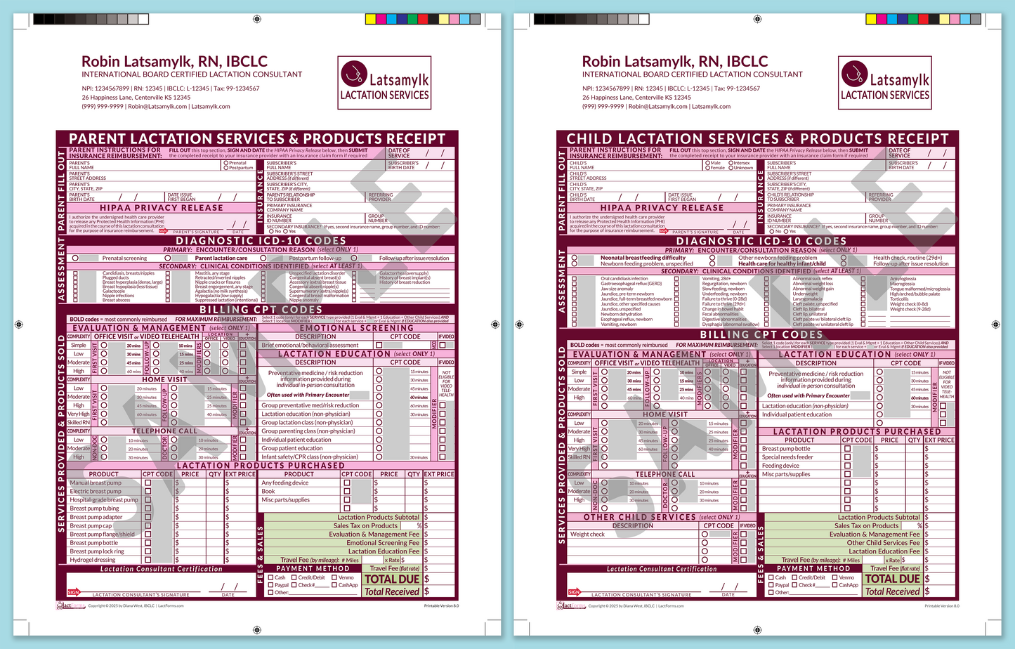 LactForms Superbills Package V8.0 ProPrintable HeaderLogo Pink-Redacted sample-After editing header