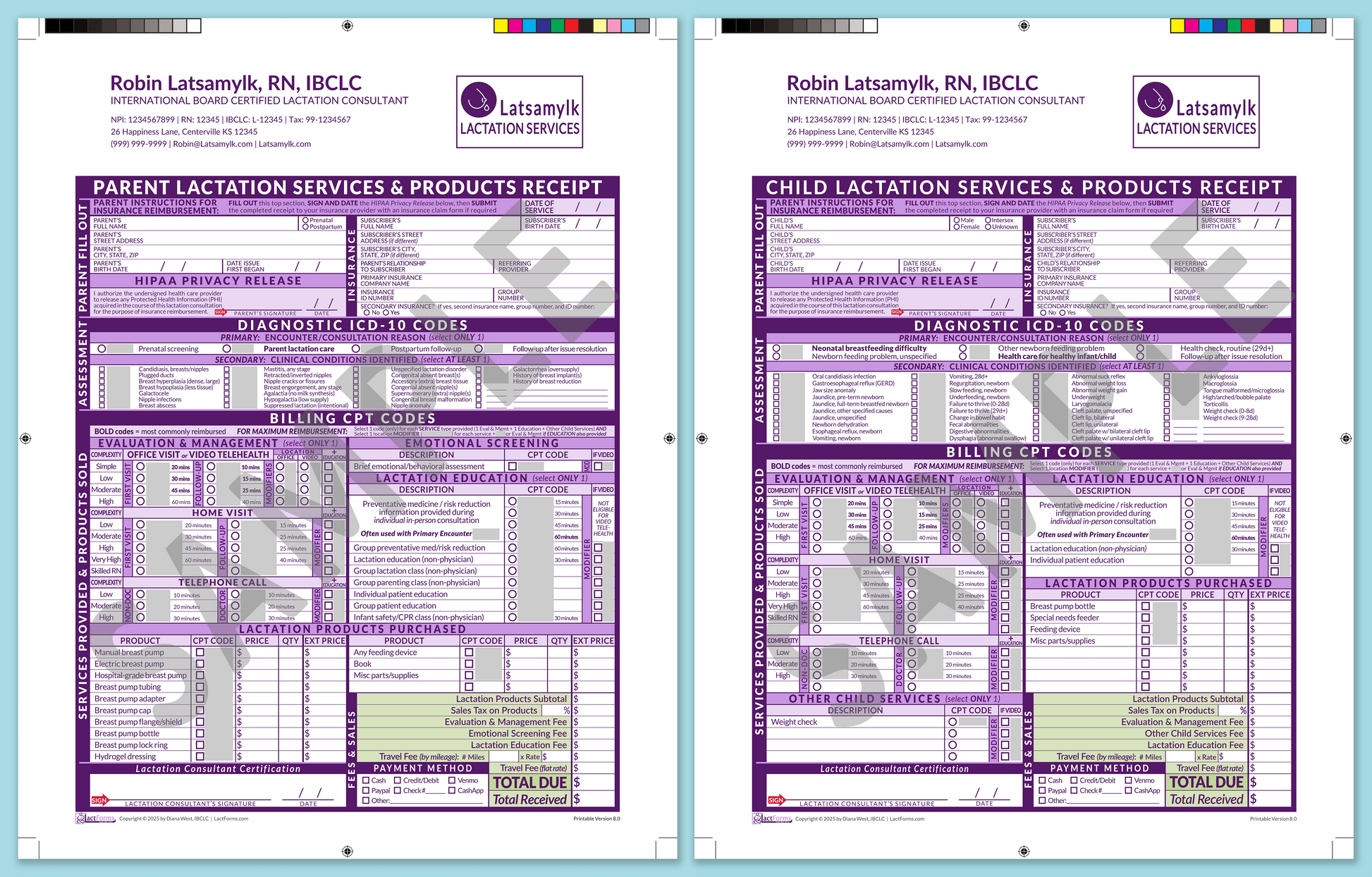 LactForms Superbills Package V8.0 ProPrintable HeaderLogo Purple-Redacted sample-After editing header