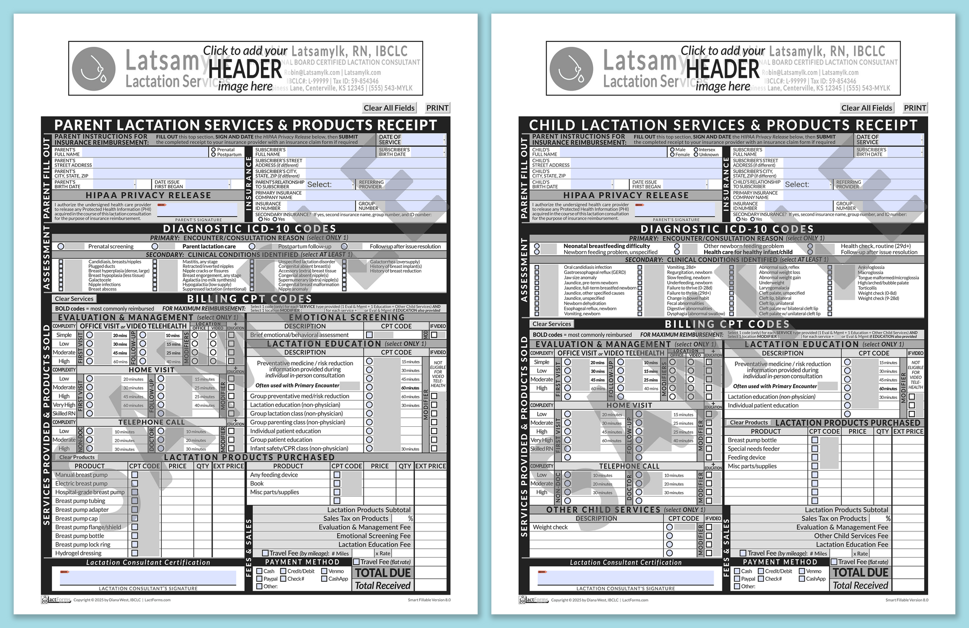 LactForms Superbills Package V8.0 SmartFillable HeaderBox Grey-Redacted sample-Before editing header