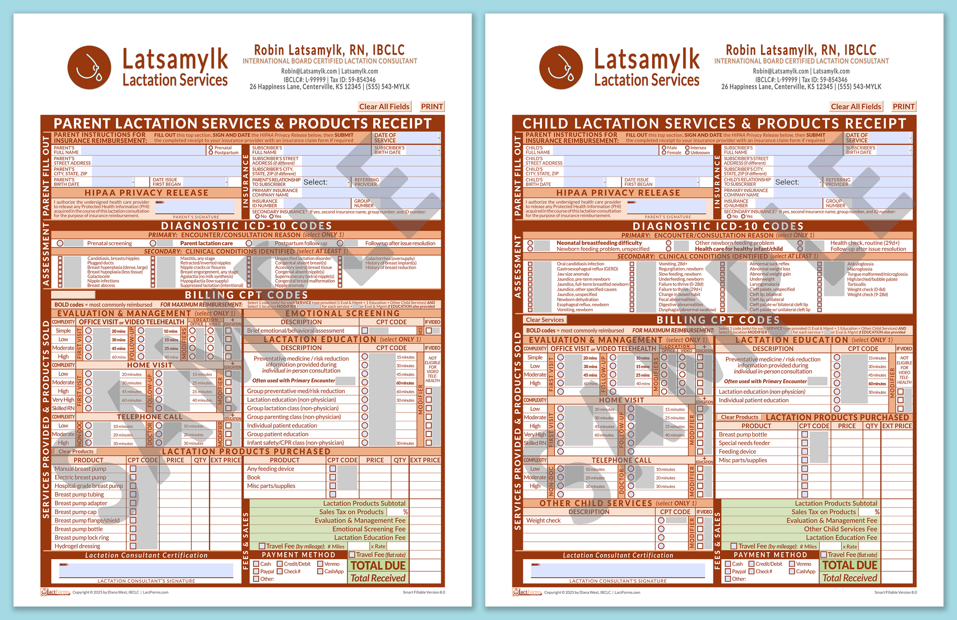 LactForms Superbills Package V8.0 SmartFillable HeaderBox Orange-Redacted sample-Before editing header