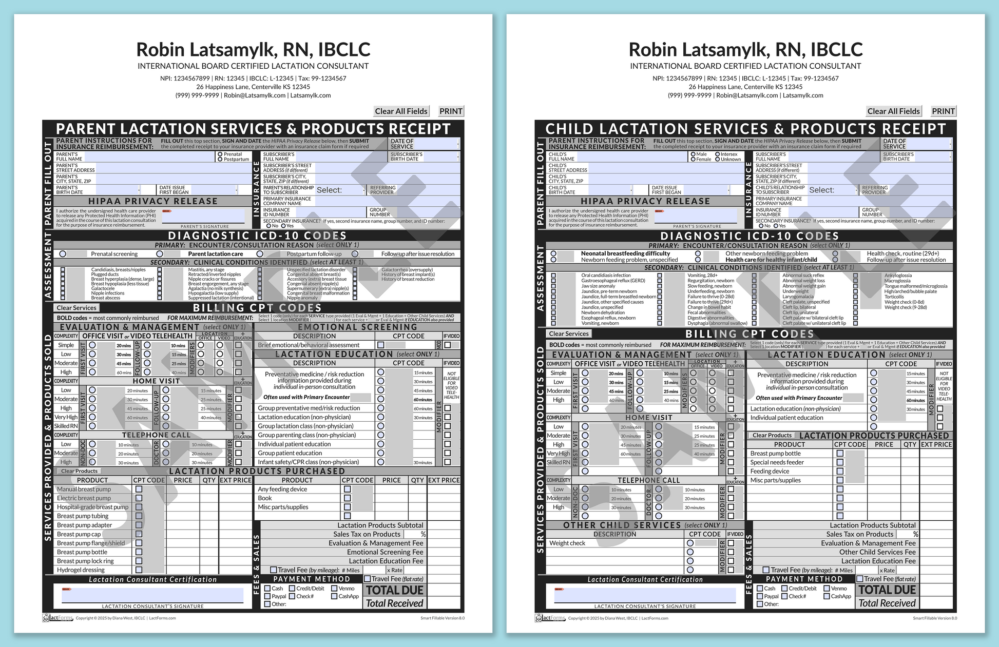 LactForms Superbills Package V8.0 SmartFillable HeaderCenter Grey-Redacted sample-After editing header