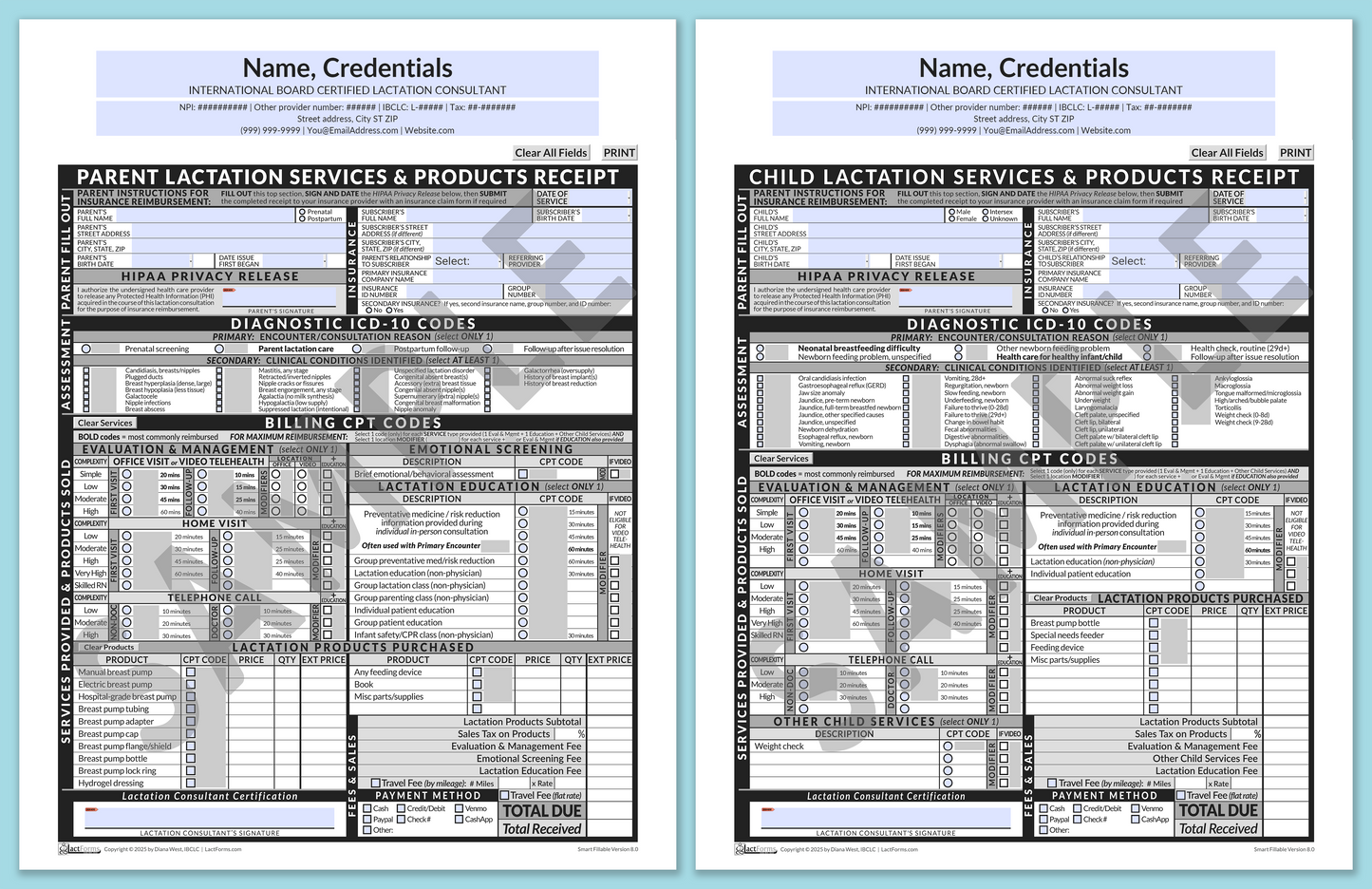 LactForms Superbills Package V8.0 SmartFillable HeaderCenter Grey-Redacted sample-Before editing header