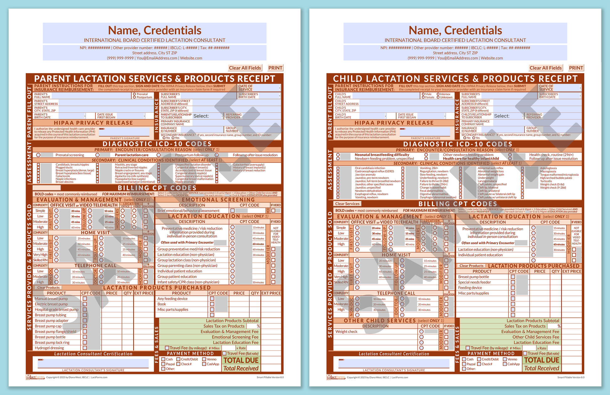 LactForms Superbills Package V8.0 SmartFillable HeaderCenter Orange-Redacted sample-Before editing header