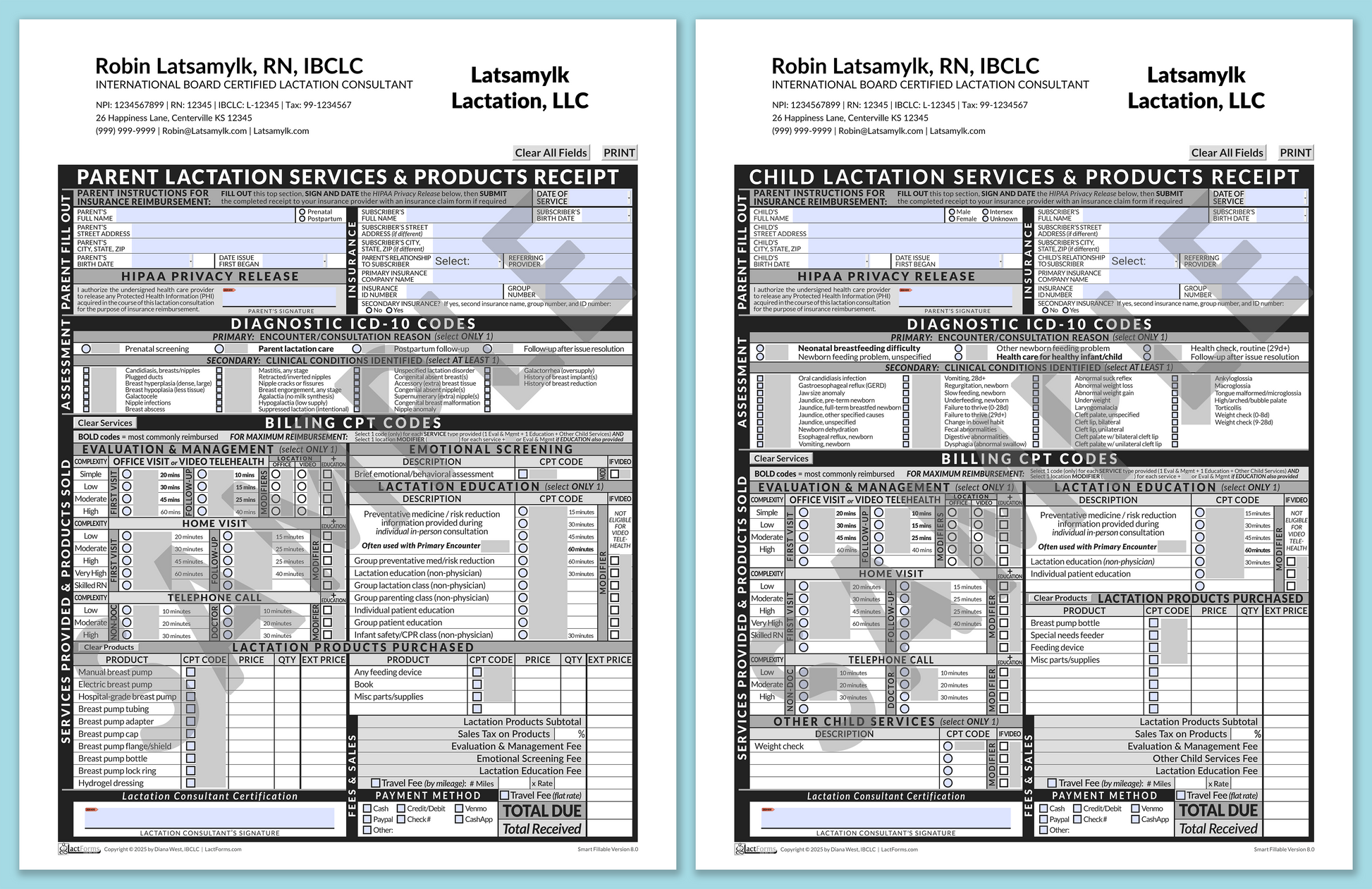 LactForms Superbills Package V8.0 SmartFillable HeaderCompany Grey-Redacted sample-After editing header