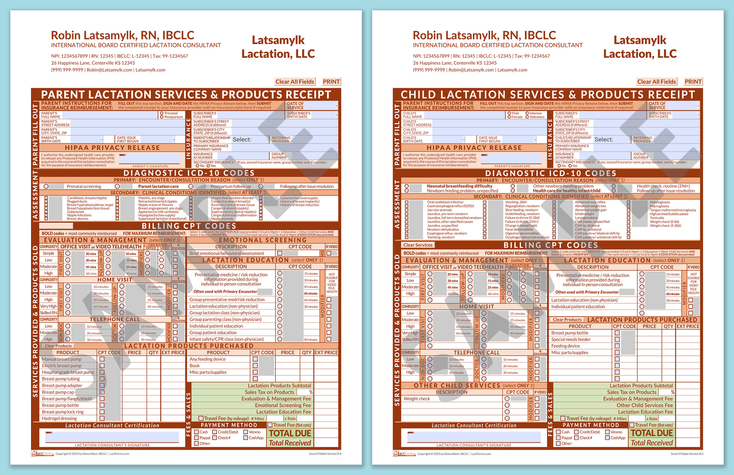 LactForms Superbills Package V8.0 SmartFillable HeaderCompany Orange-Redacted sample-After editing header