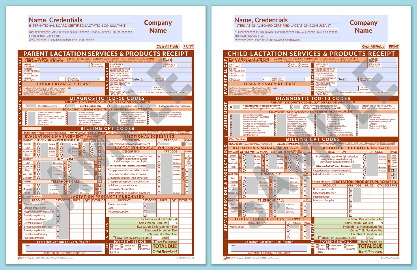 LactForms Superbills Package V8.0 SmartFillable HeaderCompany Orange-Redacted sample-Before editing header