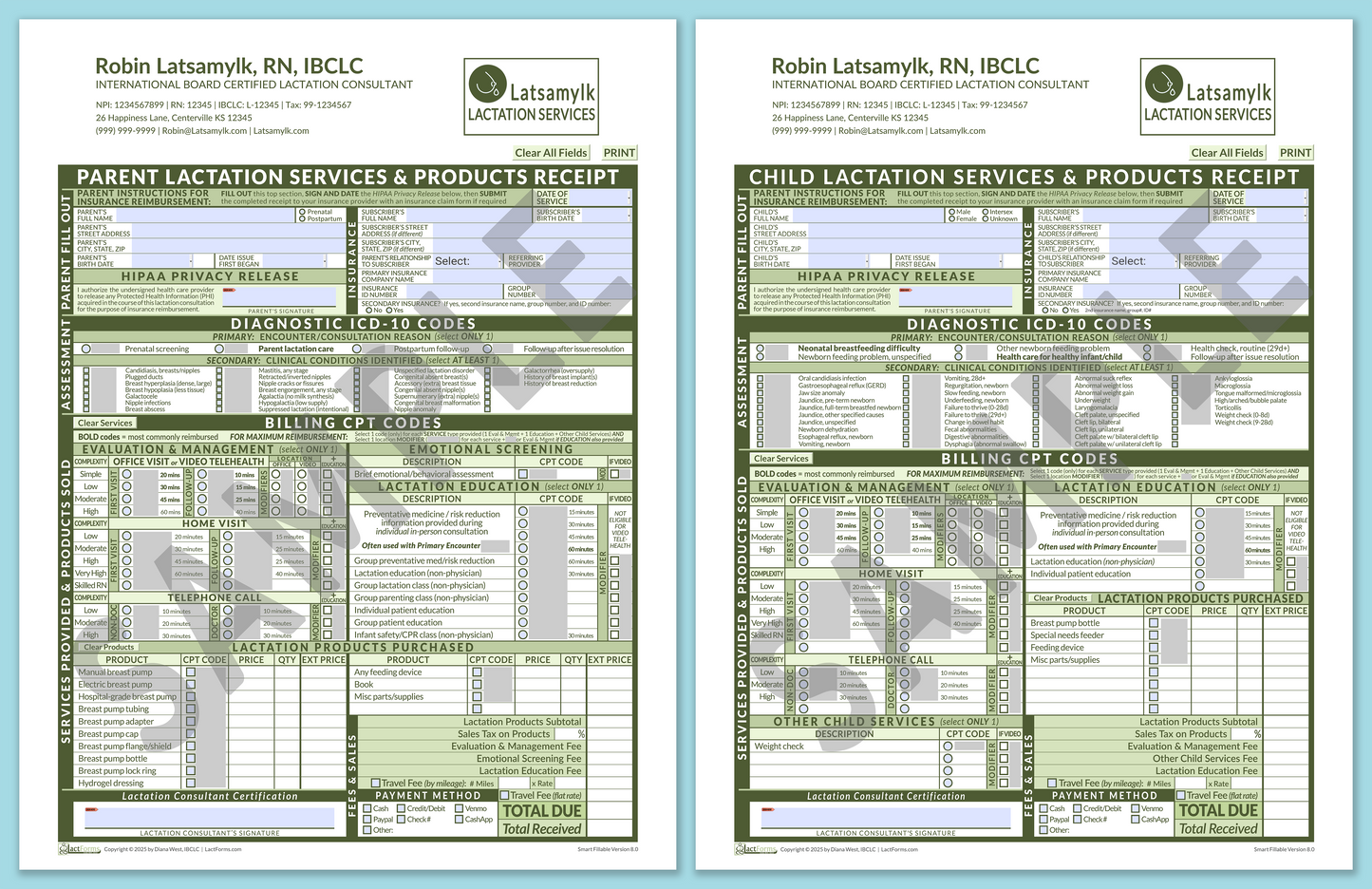 LactForms Superbills Package V8.0 SmartFillable HeaderLogo Green-Redacted sample-After editing header