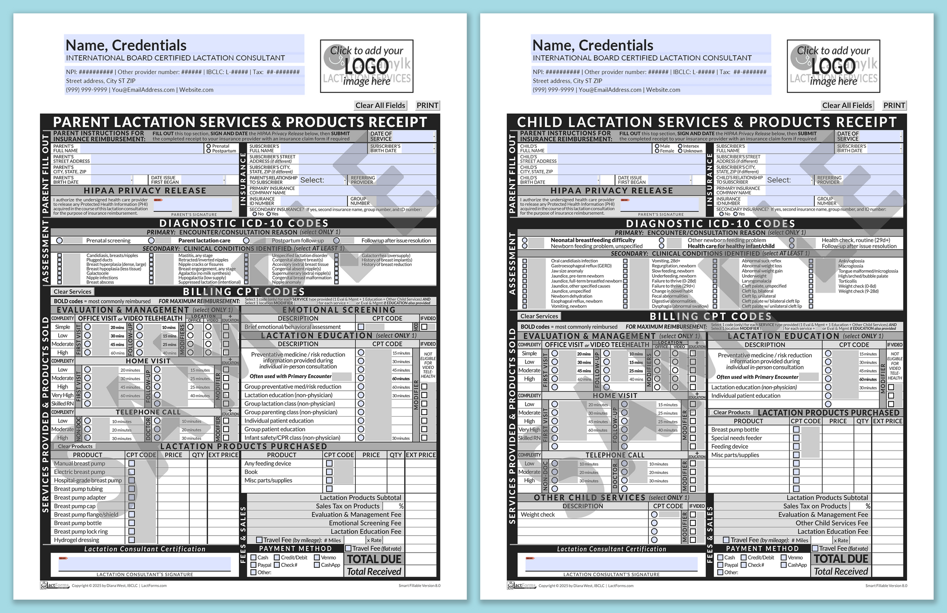 LactForms Superbills Package V8.0 SmartFillable HeaderLogo Grey-Redacted sample-Before editing header