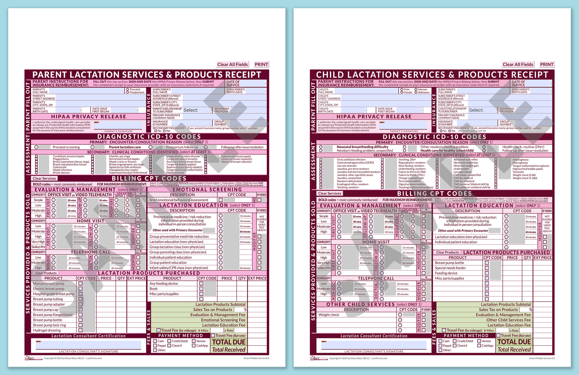 LactForms Superbills Package V8.0 SmartFillable HeaderNone Pink-Redacted sample