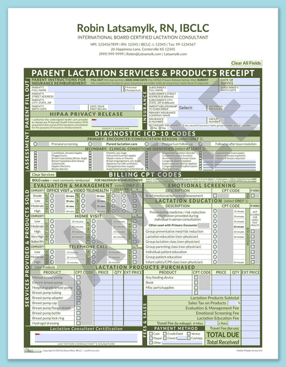 LactForms Parent Superbill V8.0 MobileFillable HeaderCenter Green-Redacted sample-After editing header