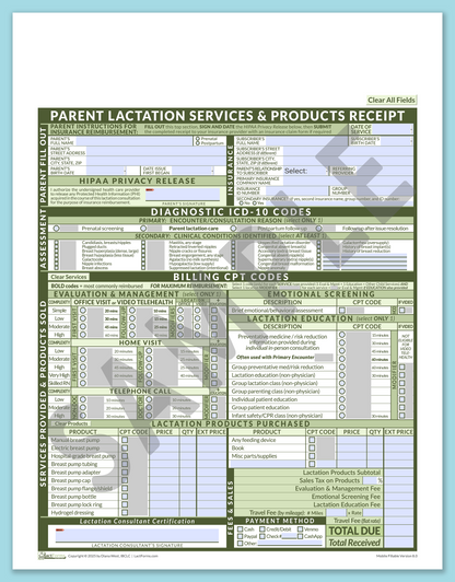 LactForms Parent Superbill V8.0 MobileFillable HeaderNone Green-Redacted sample