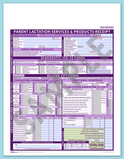 LactForms Parent Superbill V8.0 MobileFillable HeaderNone Purple-Redacted sample