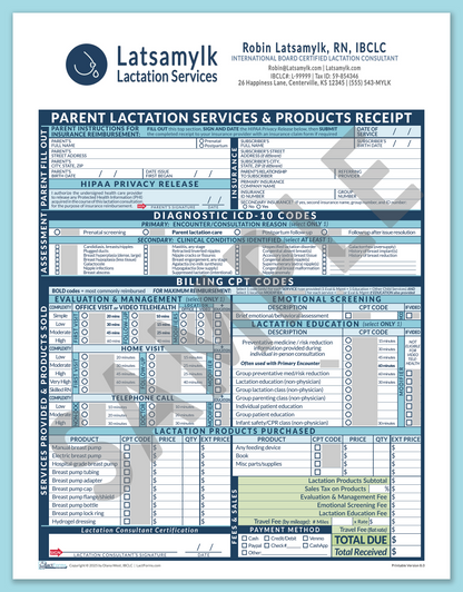 LactForms Parent Superbill V8.0 OfficePrintable HeaderBox Blue-Redacted sample-After editing header