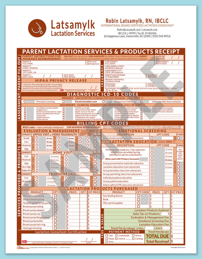 LactForms Parent Superbill V8.0 OfficePrintable HeaderBox Orange-Redacted sample-After editing header