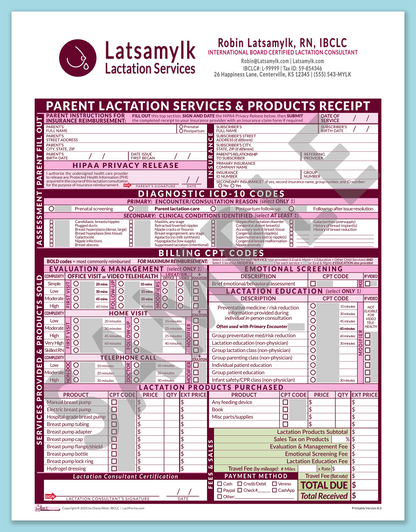 LactForms Parent Superbill V8.0 OfficePrintable HeaderBox Pink-Redacted sample-After editing header