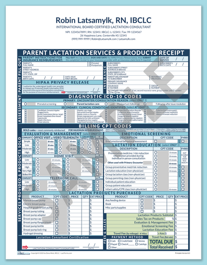 LactForms Parent Superbill V8.0 OfficePrintable HeaderCenter Blue-Redacted sample-After editing header