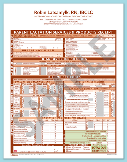 LactForms Parent Superbill V8.0 OfficePrintable HeaderCenter Orange-Redacted sample-After editing header