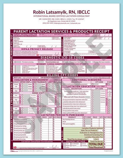 LactForms Parent Superbill V8.0 OfficePrintable HeaderCenter Pink-Redacted sample-After editing header